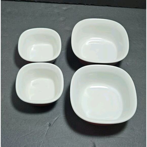 Corning Ware Etch Brick Red Stoneware Casserole Square 20 oz & 7 oz Four Dishes - Picture 2 of 16